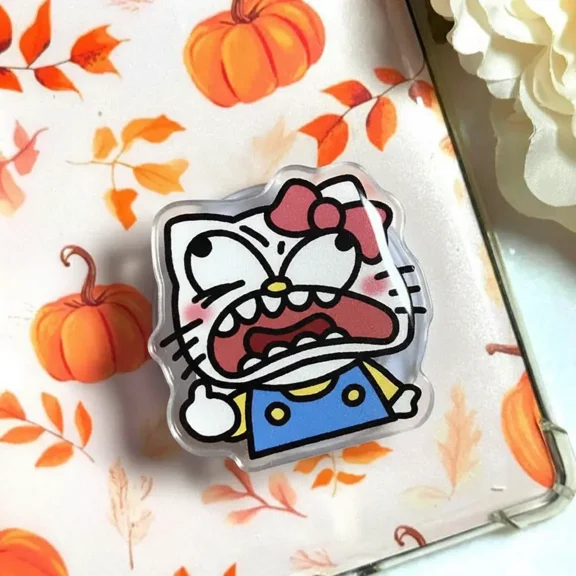 Yelling Cat Fandom Phone Grip - Cute but Upset Cartoon Character Design - Expandable Cell Phone