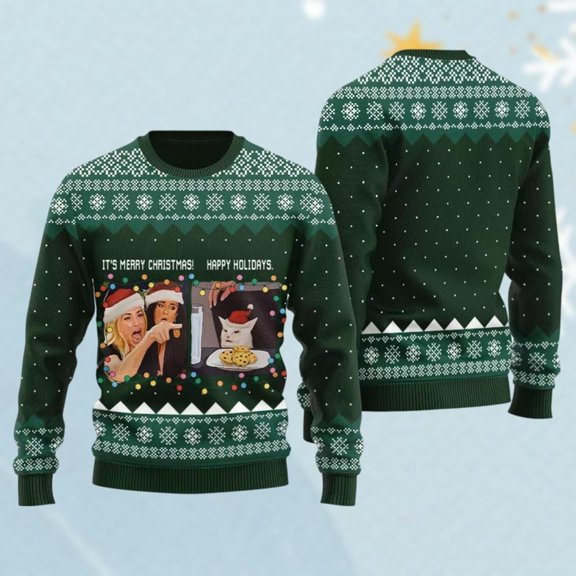 Yelling at A Cat Meme Ugly Sweater, Funny Cat Sweater, Meowdy Partner Sweater, Gift for Cat Owner Sweater, Christmas Gifts for Cat Love