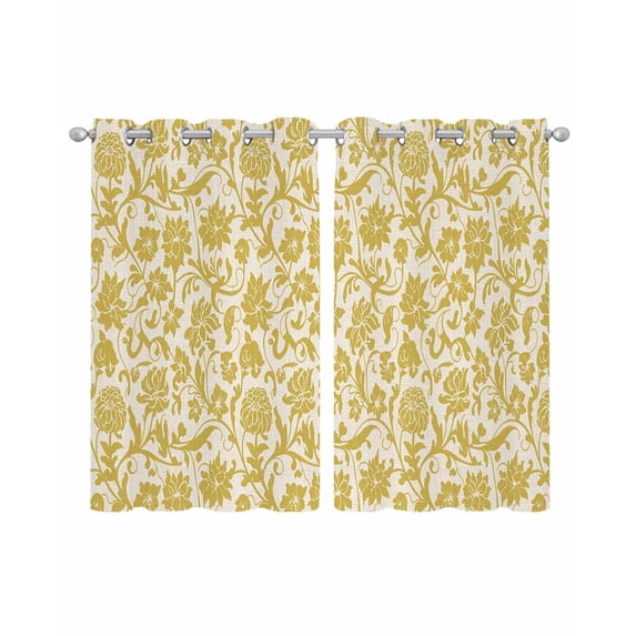 Yelllow Floral Sheer Curtains 39 Inch Length 2 Panels Set for Living Room/Bedroom, Vintage Rustic Plants Flowers Spring Kitchen Curtains Grommet Semi-Sheer Curtains Window Treatments 27.5"x39"x2