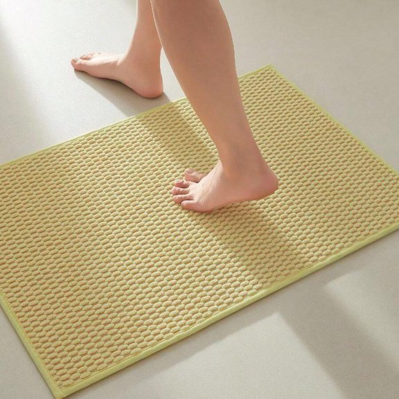Yellow + 1'8" X 2'6" (Rectangular) Yellow Woven Bath Mat Non-Slip Quick