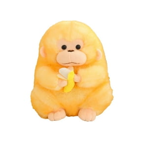 Yellow 11.8 Inch Yellow Simulated Monkey Plush Toy Eating Banana For Children Soft Stuffed Animal