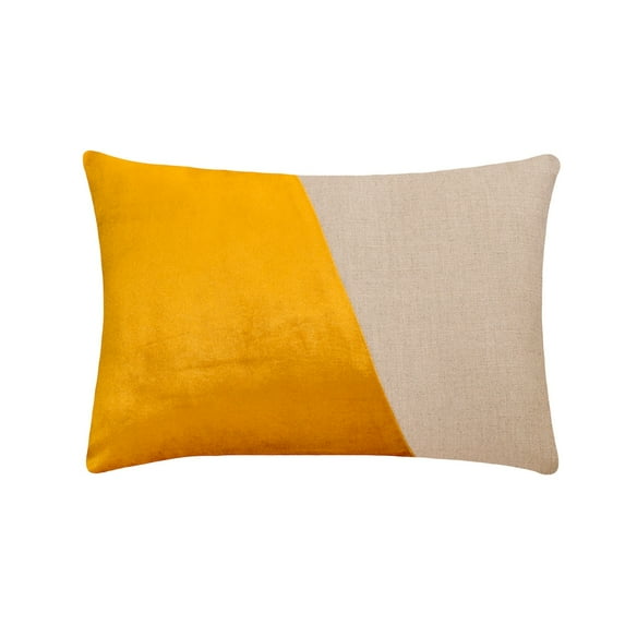 Yellow 12"x22" (30x55 cm) Lumbar Pillow Cover, Velvet Patchwork & Color Blocking Oblong Pillow, Patchwork Pattern Modern Style - Velutinous Saffron Yellow