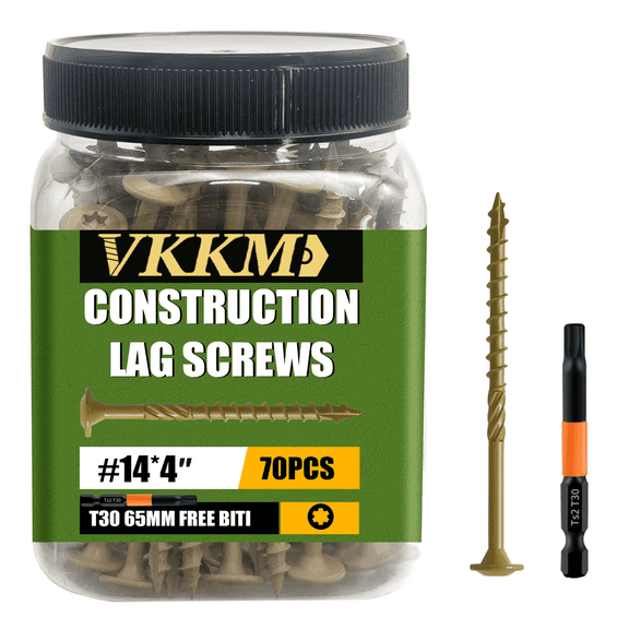 #14 X 4" Lag Screws, 70Pcs Torx Star Drive Tan Coated Exterior Structural Wood Screws, Heavy Duty Rust Resistant Construction Screws for Deck, Fence, Woodworking & DIY Projects, Bonus Bit Included