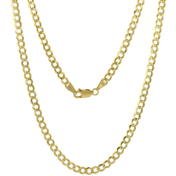 Yellow 14k Gold 4mm Curb Link Chain Necklace for Men and Women Concaved center Beveled Edges 24 inch