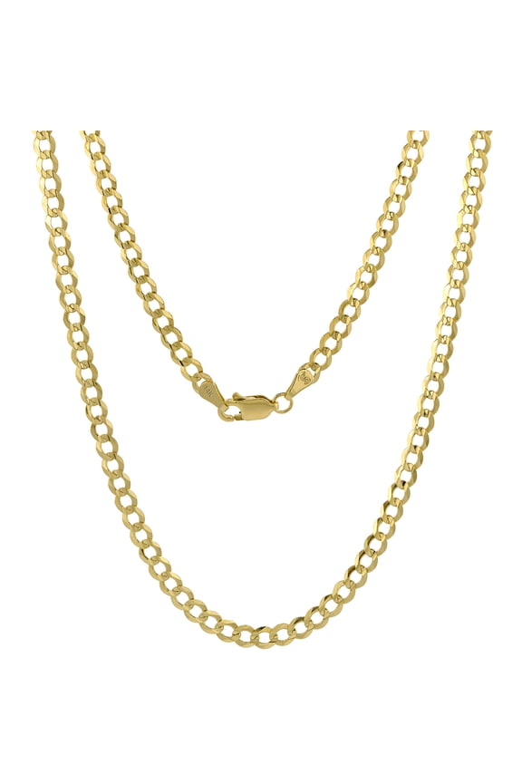 Yellow 14k Gold 4mm Curb Link Chain Necklace for Men and Women Concaved center Beveled Edges 28 inch