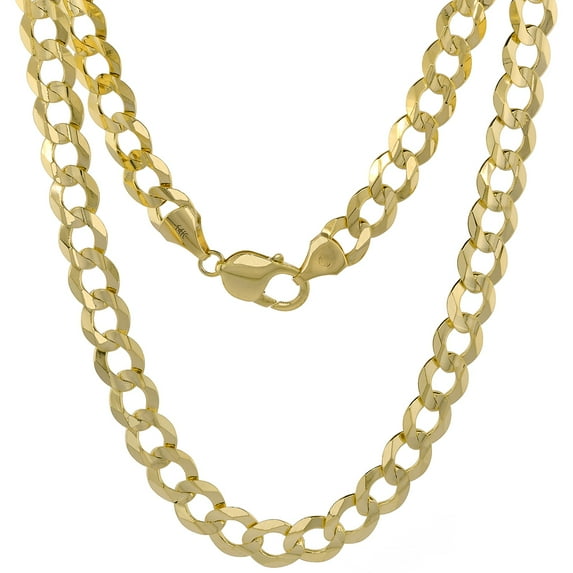 Yellow 14k Gold 9.5mm Curb Link Chain Necklace for Men and Women Concaved Center Beveled Edges 22 inch