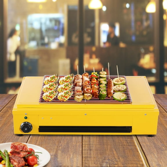 Yellow 1500W Electric Outdoor Barbecue Grill Electric Grill Electric Indoor Grill 50-300/122-572 Temperature,22.8*12.5*6.1in