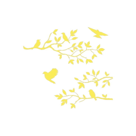 Picniva Burnish Birds and Blossoms Vinyl Wall Decal, Yellow, 16 x 24 in, Home Decor, Removable