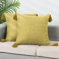 thumbnail image 1 of REGALWOVEN Linen Fringe Cushion Cover Set, 2 Pcs Sofa Throw Pillow Covers with Tassel Design Yellow 18" x 18", 1 of 6