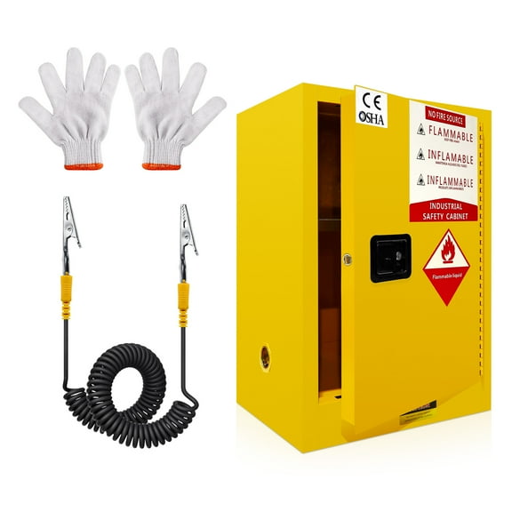 Yellow 2 Gallon Fire Cabinet with 1 Door - 18 Gauge Steel, 1 Shelf Ideal for Warehouse, Factory, Studio Storage