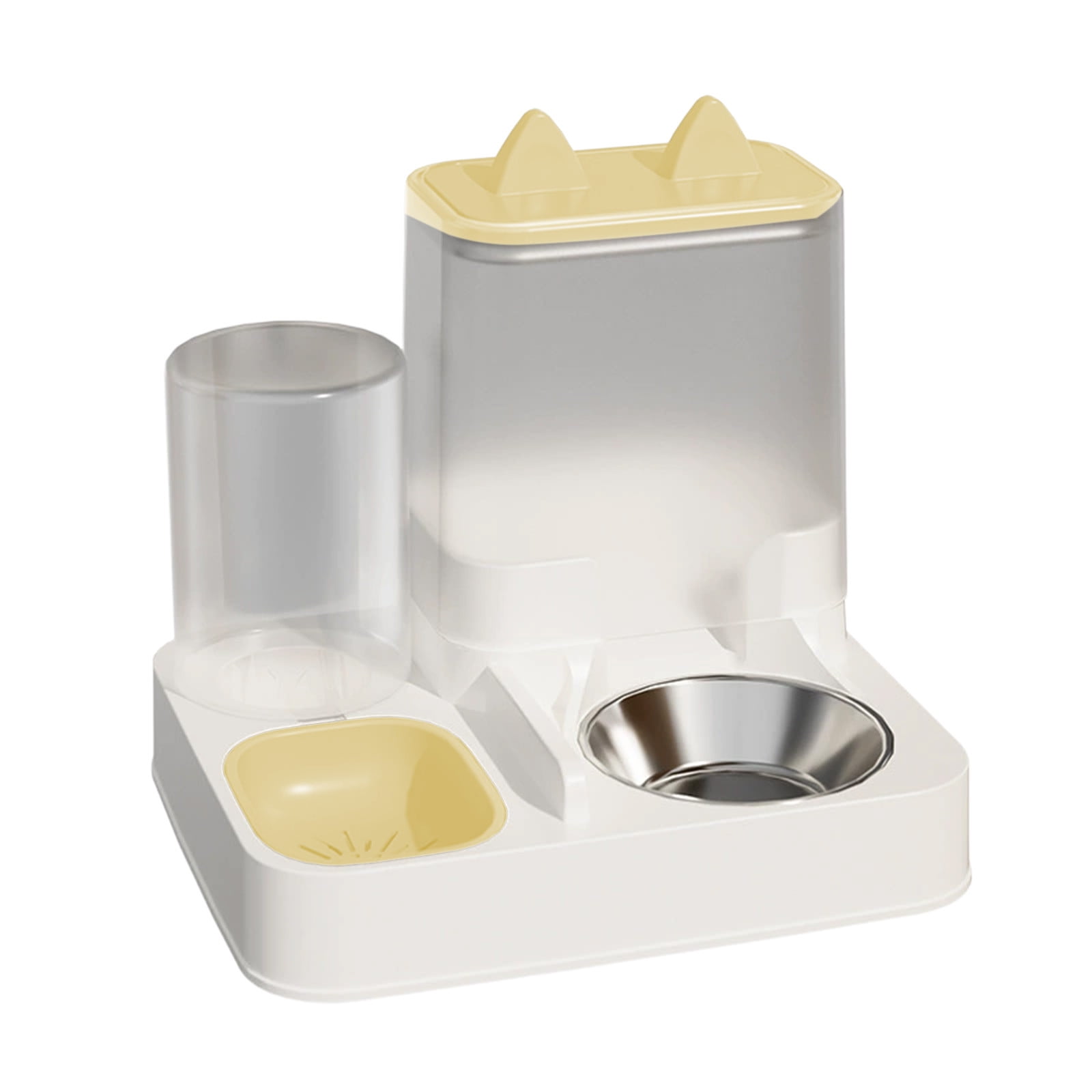 Yellow 2 In 1 Automatic Pet Feeder And Waterer For Dogs And Cats With Stainless Steel Bowl And 2.2L Capacity