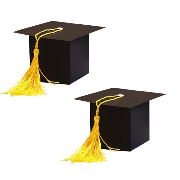 Yellow 2 Piece Graduation Cap Shaped Gift Box With Tassel For Party Favors And Small Gifts