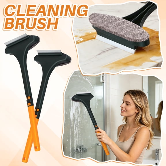 Yellow 2-in-1 Window Screen Cleaner, Double-Sided Squeegee and Mesh Brush with Detachable Handle, 1-Pack
