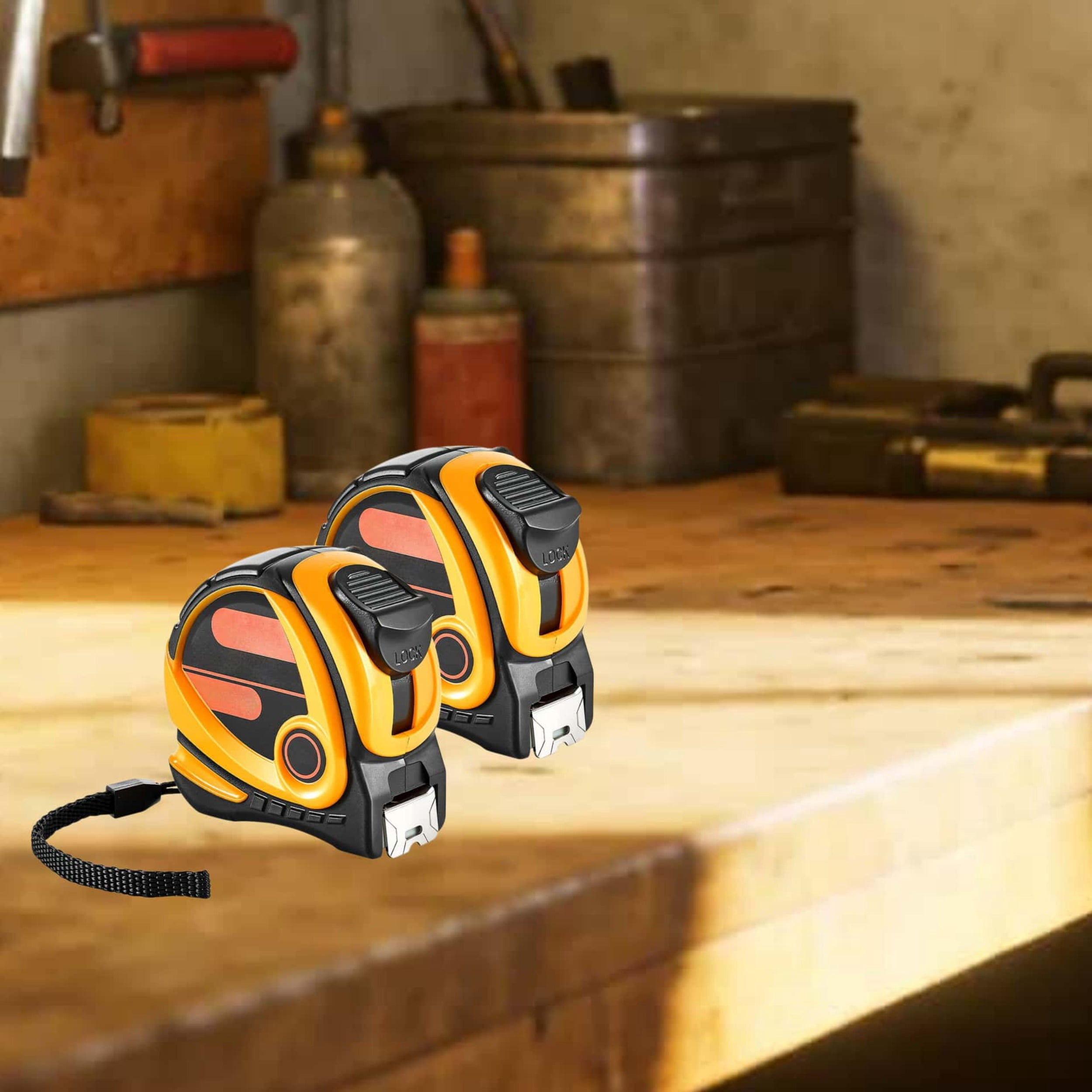 Yellow 2-piece Long Tape Measure, Extendable, with Dual Scales for Both Imperial and Metric Feet/meters, ABS Casing, Suitable for Home Use and Designers.