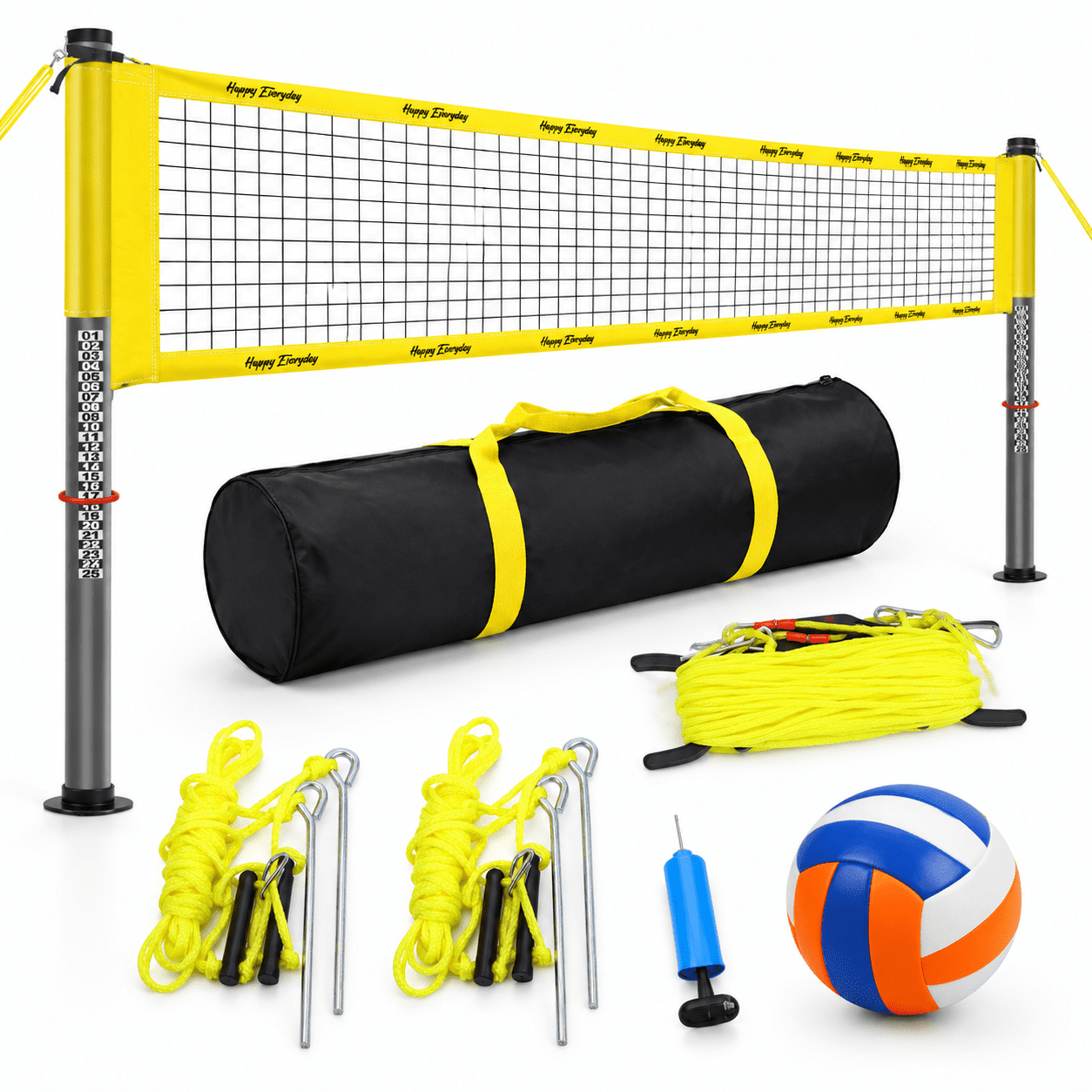 Yellow 20ft Portable Outdoor Volleyball Net System for Yard and Beach ...