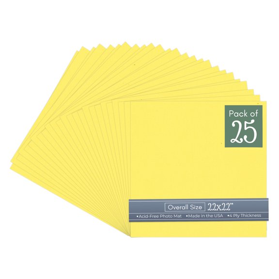 Yellow 22x22 Uncut Art Mat Board - No Opening - 25 Mats