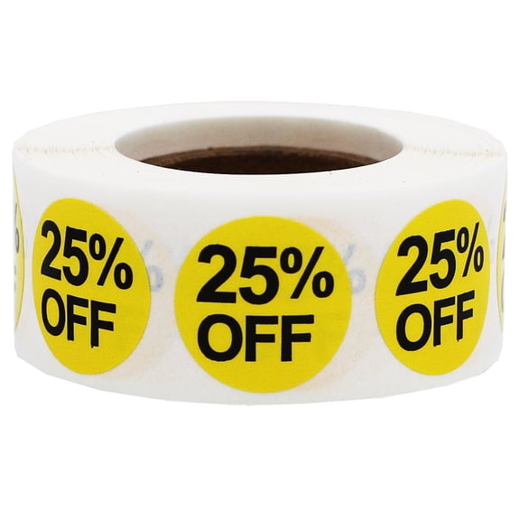 Yellow 25%Off Circle Stickers | 0.75" Inch Round | 500 Pack