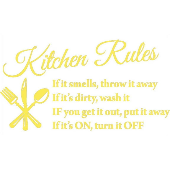 Yellow 26" X 16" Kitchen Rules Art Home Mural Vinyl wall art Inspirational quotes and saying home decor decal sticker