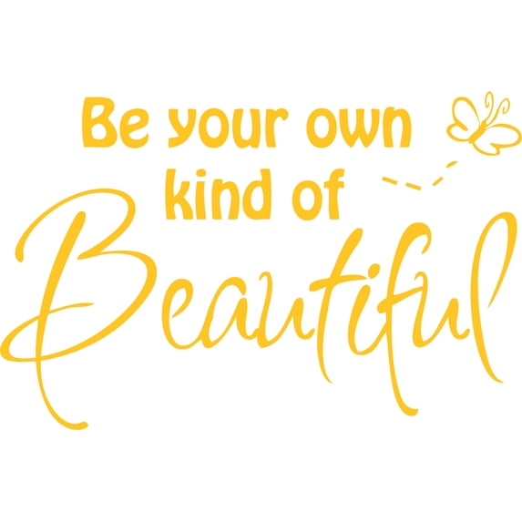 Yellow 28" x 18" Decaltor Be Your Own Kind of Beautiful Quotes sty2 Sayings Words Art Decor Lettering Vinyl Wall Art Inspirational Uplifting DIY Vinyl Butterfly Girl Home Decoration