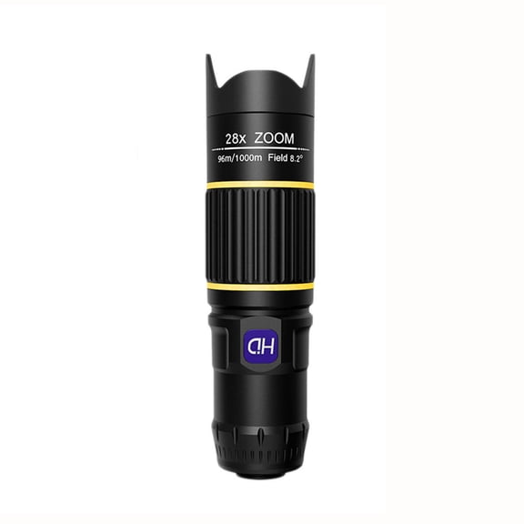 Yellow 28X Monocular Telescope With Low Light Night Vision, Hd Phone Telephoto Lens And Waterproof Rubber Body, For Bird Watching, Hiking And Outdoor Sports, 5.71 X 1.57 X 1.57In 0.64Lb