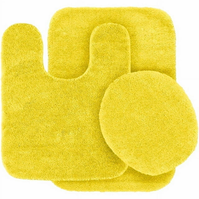 Luxurious Chenille 3Piece Yellow Bathroom Rug Set with NonSlip Rubber