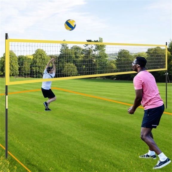 Yellow 32-foot X 3-foot Volleyball Net Set, with Three-level Adjustable Pole, Anti-sag Pulley, Easy To Carry, Stable and Durable, with Storage Bag, Suitable for Backyard and Beach.
