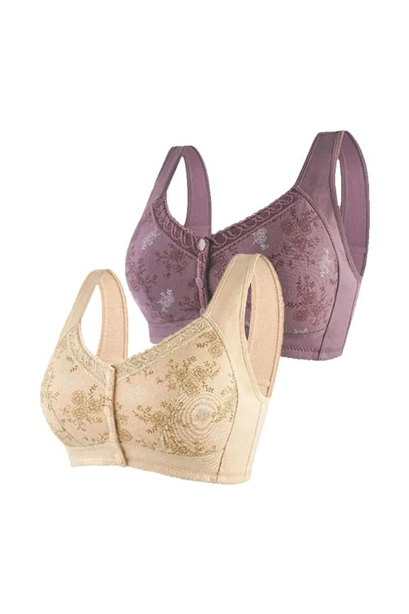 Yellow 38 2Pc Women's Comfortable Large Seamless Sports Bra Size Front Open Button Bras Bulk Middle and Old Age Seamless Bras for Women Gathering No Steel Ring Support Bras fo