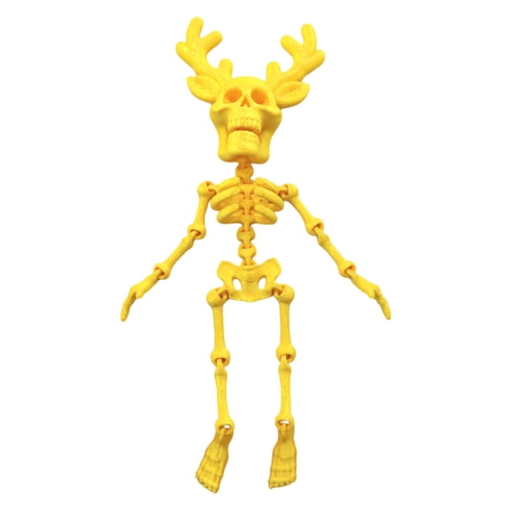 Yellow 3D Printed Posable Skeleton 8 X 3 Inch Skeleton Action Figure, Spooky Halloween Decor for Home Desk Party Displays, 1 Pack