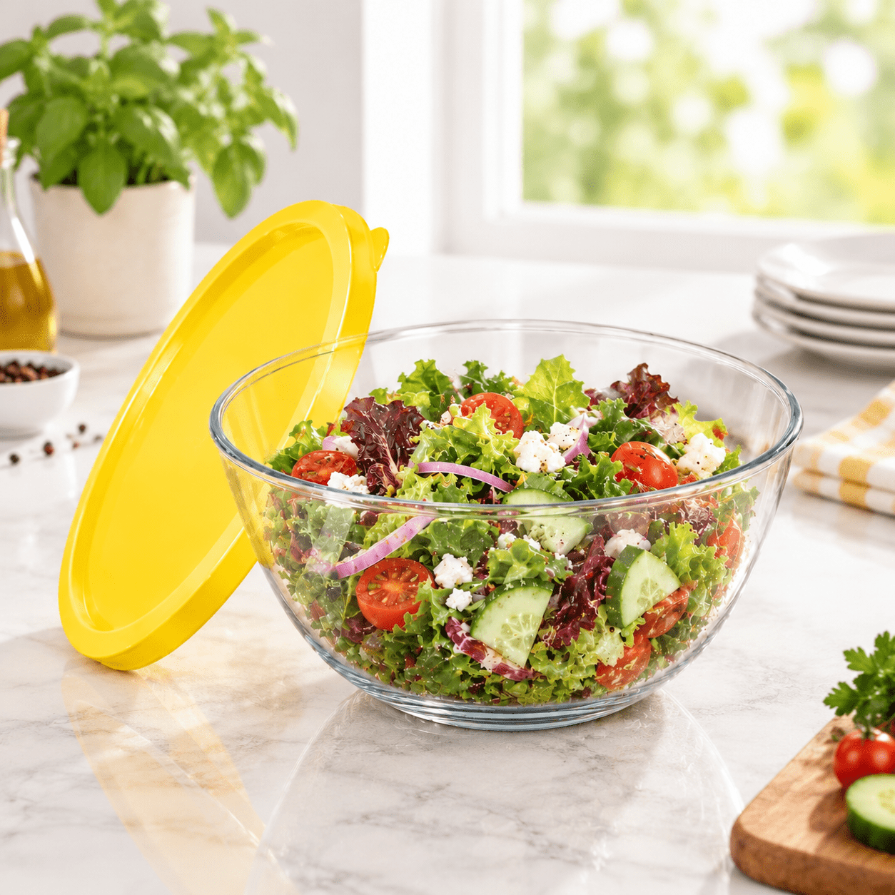 Feed Storage Signage Yellow 4.7qt Extra Large Glass Mixing Bowl for Kitchen Baking, Food ...