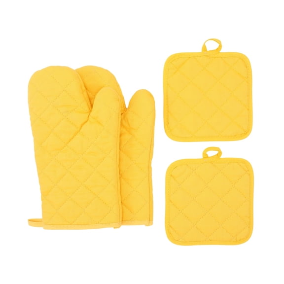 Yellow 4‑Piece Pure Cotton Heat Resistant Oven Mitts and Pot Holders Set for Kitchen Baking Cooking
