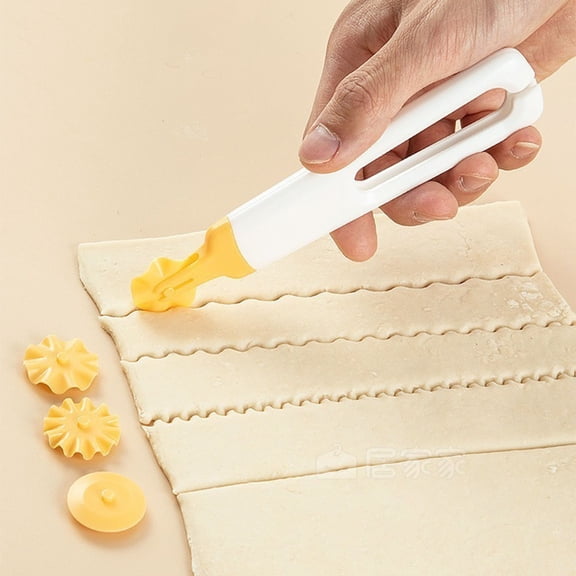 Yellow 4-in-1 Crust Cutting Roller Mold – Interchangeable Wheel Pastry Cutter for Pizza, Pasta, Pie Edges & Dumplings, Non-Stick Handle