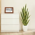 thumbnail image 1 of Yellow 43'' Tall Large Artificial Snake Plant with 9'' White Taper Planter,Plastic Floor Plants Tall Faux Sansevieria Plant with 20 Leaves for Home Bedroom Living Room Bathroom Indoor Outdoor Decor, 1 of 7