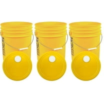 Yellow 5 Gallon Buckets and Spout Lids Food Grade Combo 3 Pack