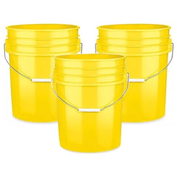 Yellow 5 Gallon Heavy Duty Plastic Buckets 3-Pack | 90 Mil Food Grade HDPE