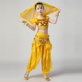thumbnail image 1 of Yellow 5-Piece Sequined Girls Costume Set - Breathable Polyester Outfit with Accessories for 5-13 Years Female, Dance Performance & Dress-Up,Size 5-7 T, 1 of 7