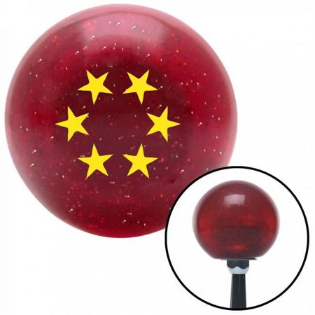 Yellow 5 Stars in Circle Red Metal Flake Shift Knob with M16 x 1.5 Insert Shifter