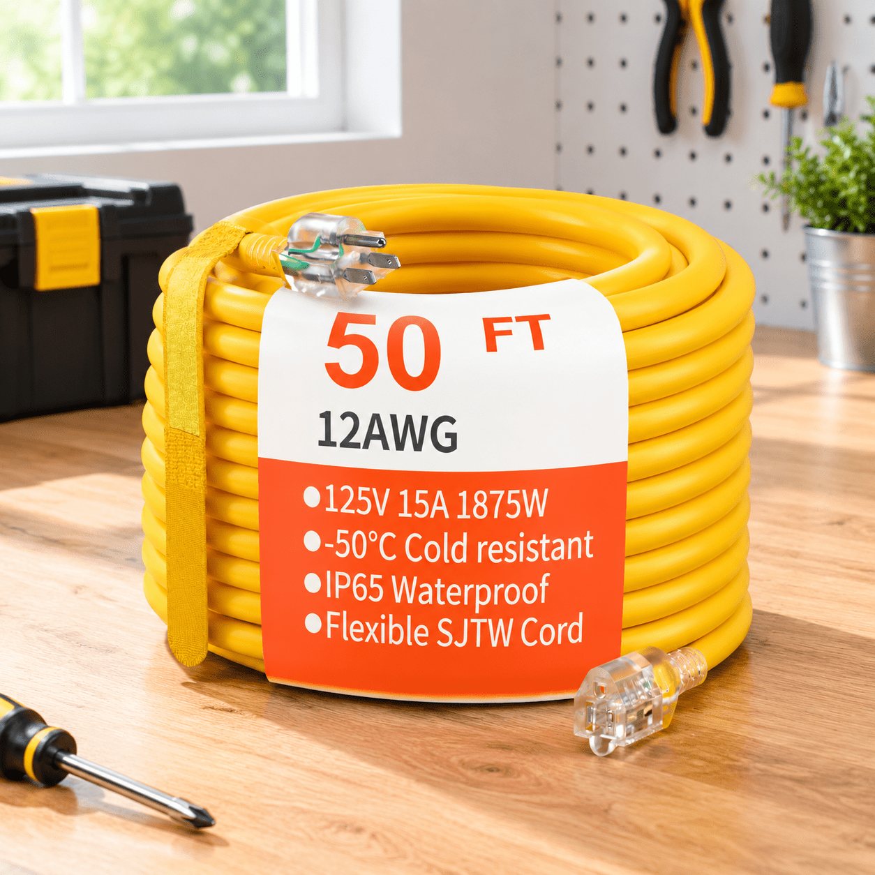 Yellow 50 FT Lighted 12/3 Extension Cord Lighted Indoor Outdoor ...