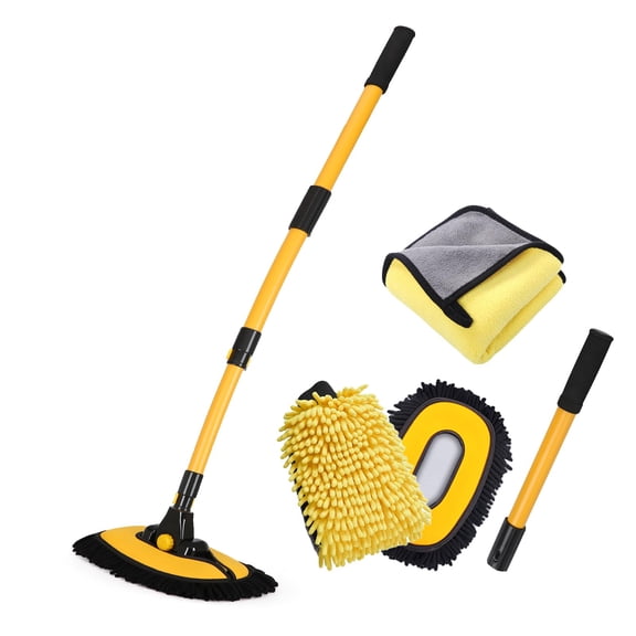 Yellow 57 Inch Car Wash Brush Kit With Long Handle For Cars RV Truck Boat