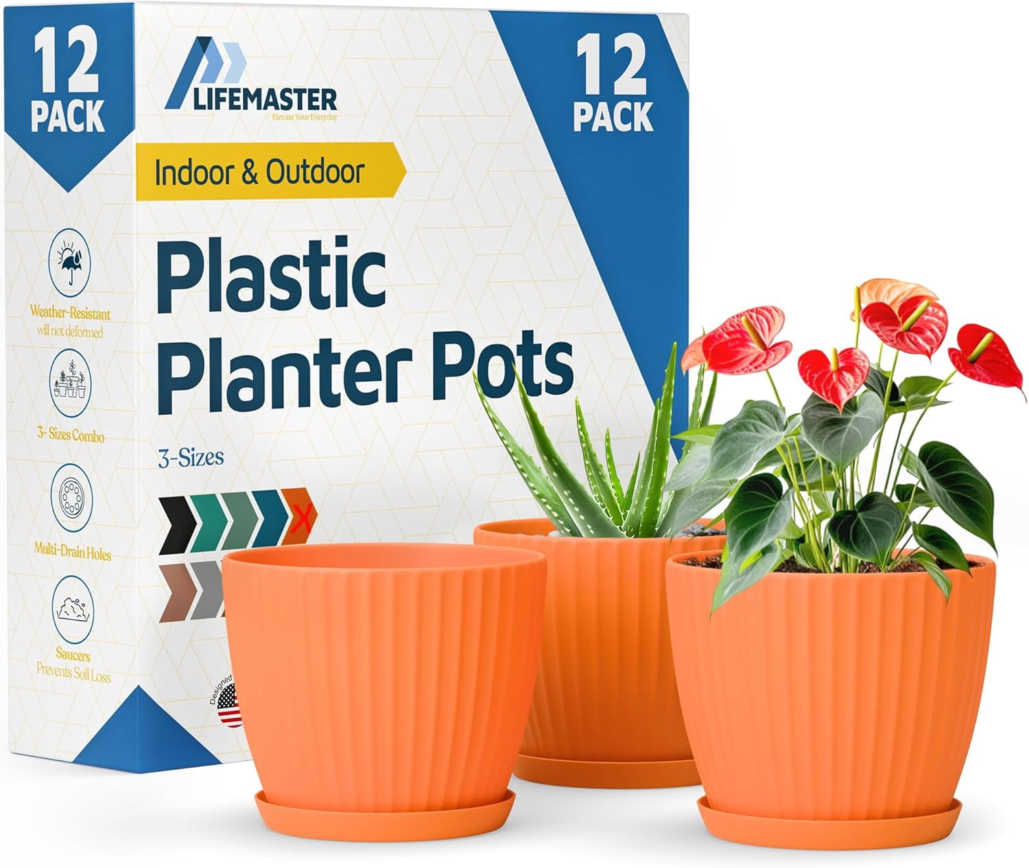 Yellow 6-inch Plant Pots with Drainage & Saucers, Set of 12, Indoor & Outdoor Planters