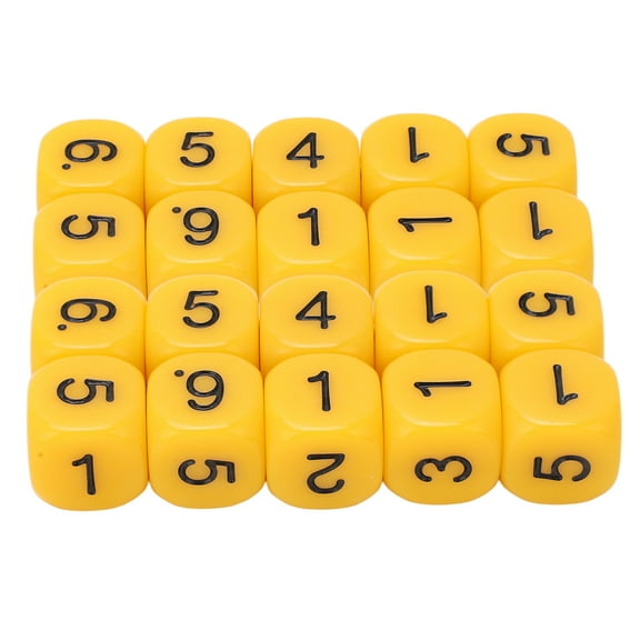 Yellow 6-Sided Number Dice Set (16mm, Rounded Corners) for Classroom & Gaming