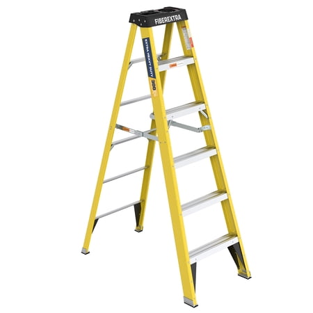 Yellow 6-Step Fibreglass Step Ladder 10 ft. Reach Height with 350 lbs. Load Capacity and ANSI Safety Certification