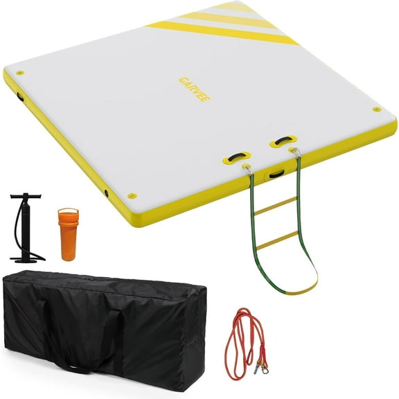 Yellow 8x6 FT Inflatable Floating Dock for Lakes – Thick, Non-Slip Swim Platform for Adults, Heavy-Duty Lake Float, Includes Pump, Ladder & Carry Bag – Rectangle