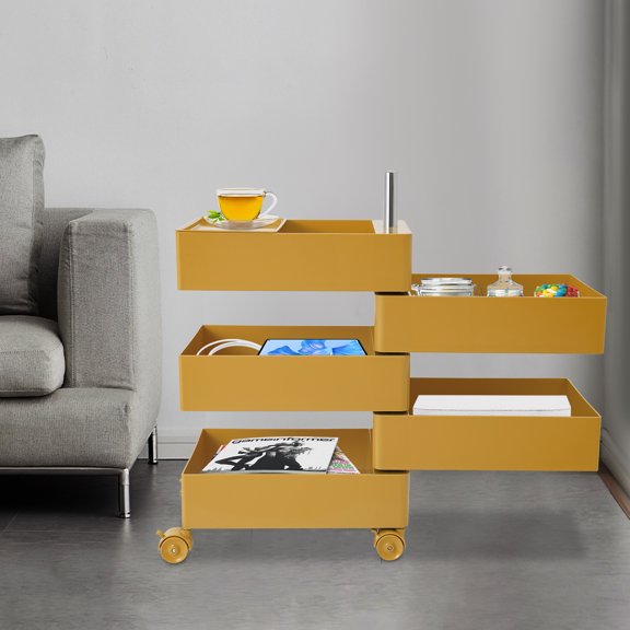 Yellow ABS 5-Story 360 Rotating Storage Cabinet, 41.5x31.5x61cm, Multifunctional Storage Cabinet With Universal Wheel
