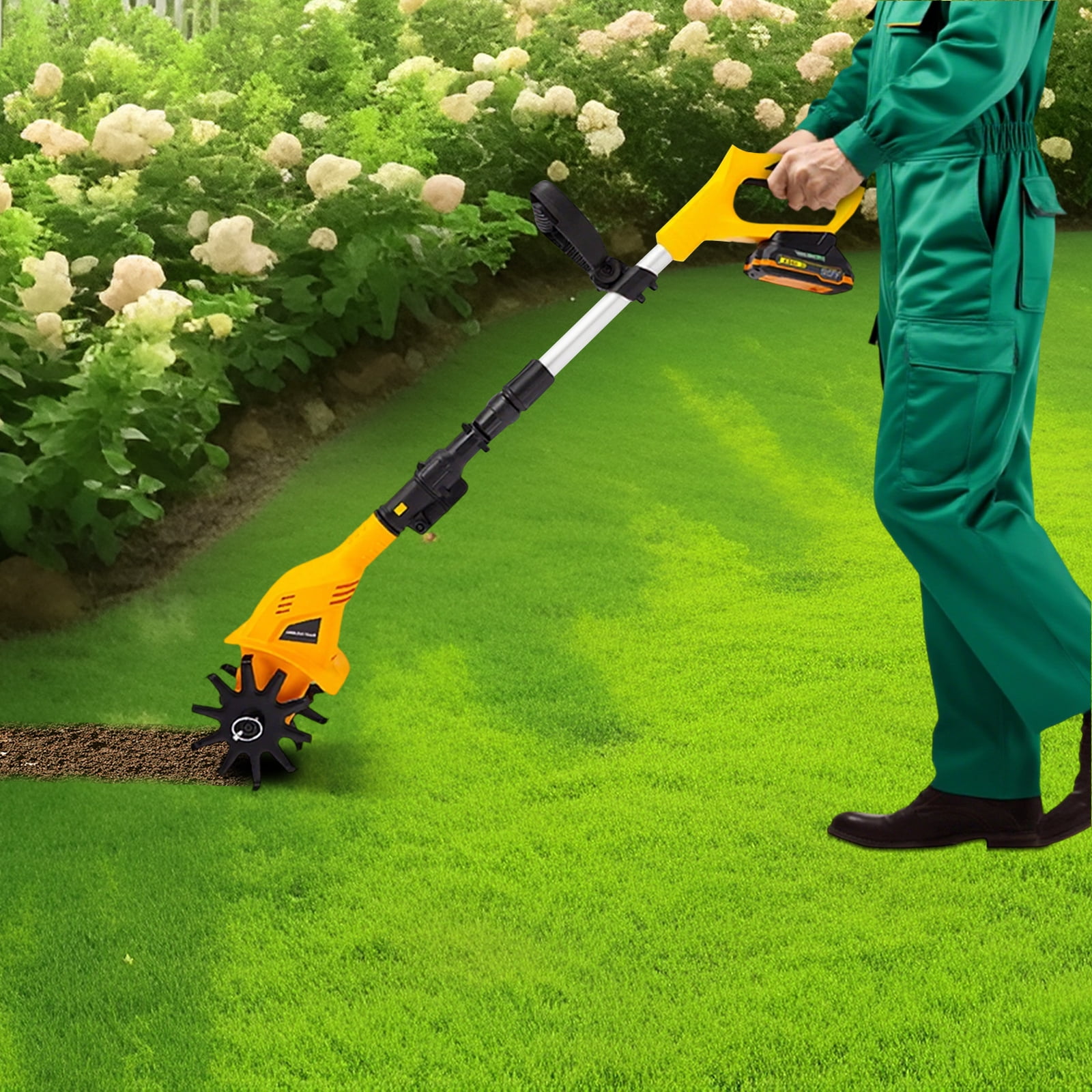 Yellow ABS Manganese Steel 27x16x75cm Bilateral Lithium-Ion Micro-Tiller 20v Rechargeable Micro-Tiller
