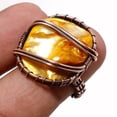 thumbnail image 1 of Yellow Abalone Shell Gemnstone Ring Unique Wire Wrap Copper Jewelry 6.75" CR 332, 1 of 2