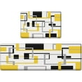 thumbnail image 1 of Yellow Abstract Anti-Fatigue Kitchen Rug Set of 2 Black Grey Geometric Cushioned Kitchen Floor Standing Mat Waterproof Non-Slip Kitchen Mats and Rugs PVC Ergonomic Comfort Foam Rug, 1 of 6