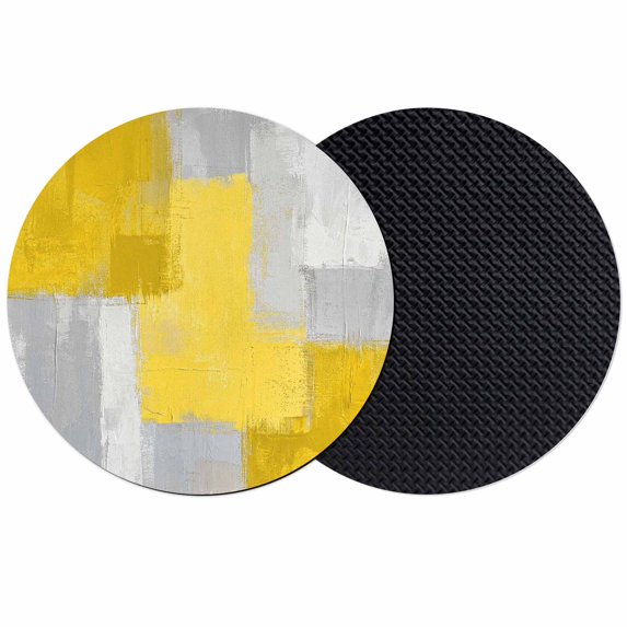 Yellow Abstract Coasters Set of 2, Absorbent Coasters for Drinks, Grey Geometric Oil Painting Vintage Gradient Coaster for Desk Coffee Table Protection, Home Decor House Warming Gifts 4"