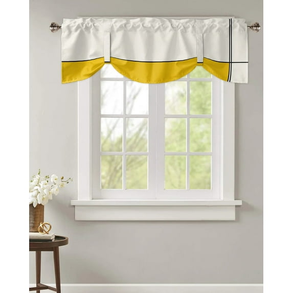 Yellow Abstract Geometric Lines Short Window Curtain Adjustable Tie Up Valance for Living Room Kitch