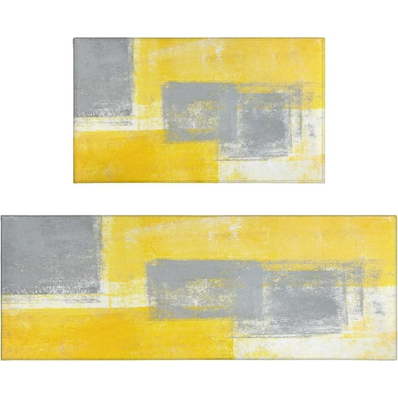 Yellow Abstract Kitchen Rug Mat Washable Kitchen Rugs Sets of 2 Non-Slip Kitchen Mats for Floor Yellow Kitchen Decor