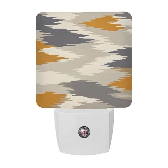 Yellow Abstract Night Lights Plug Into Wall, LED Dusk to Dawn Sensor Night Light, Boho Retro Zigzag Ikat Wave Modern Nightlight for Bedroom Bathroom Living Room Hallway Home Wall Decor